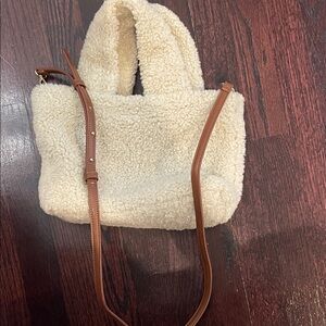 Laundry By Shelli Segal Cream Sherpa Shoulder Bag with Brown Strap